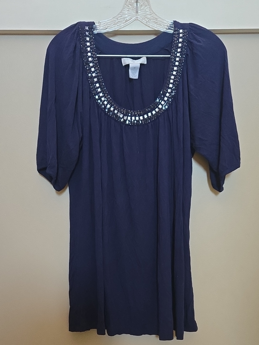 Design History Navy Embellished Scoop Neck Tunic